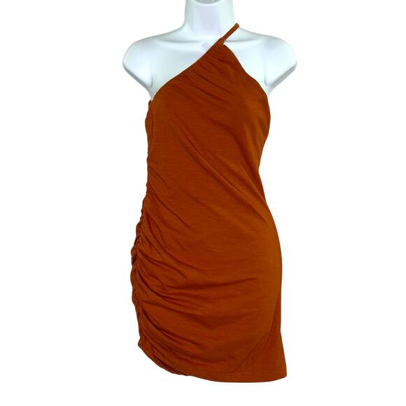 Sundry S Revolve Asymmetrical Ruched One Shoulder Mini Dress Tandoori - Picture 2 of 9